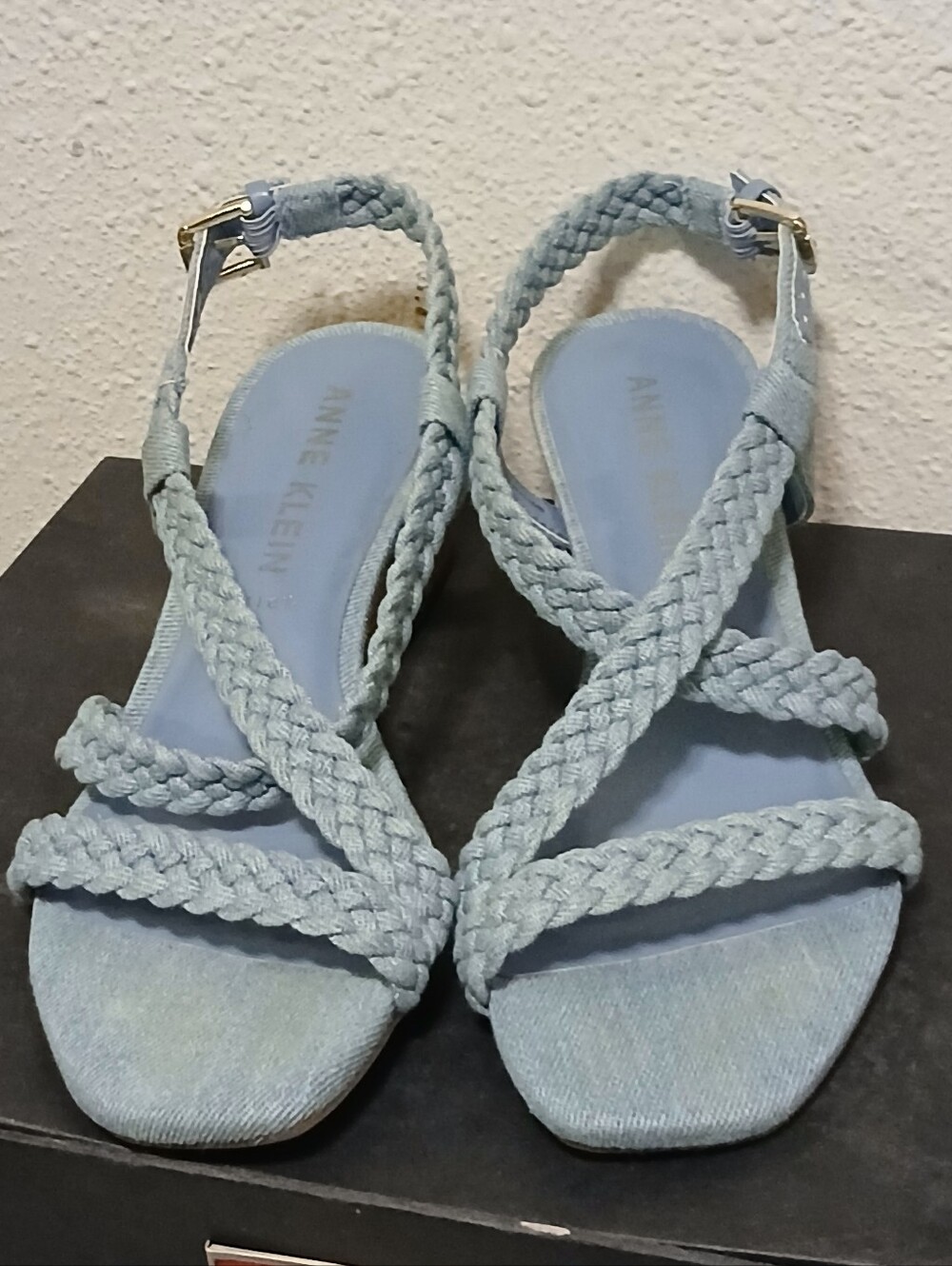 Anne Klein iFlex Blue Braided Strappy Block Heel Sandals Size 8M
